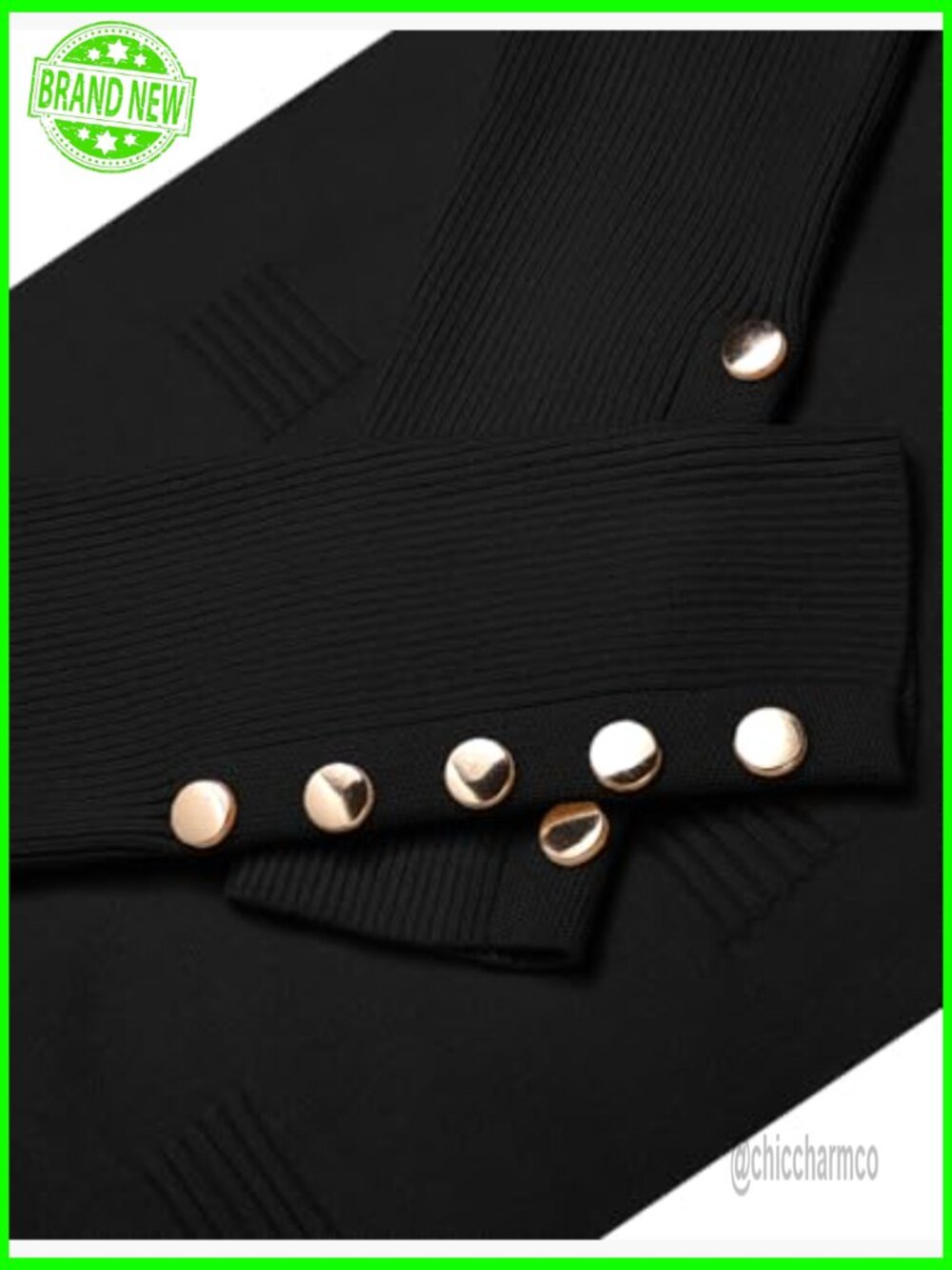 Lightweight Ribbed Knit Pullover Sweater with V-Neck and Button Cuffs - Picture 6 of 7
